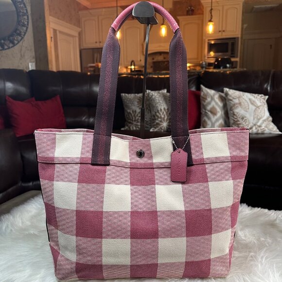 Coach Pink and Cream Checkered Tote - Picture 2 of 14